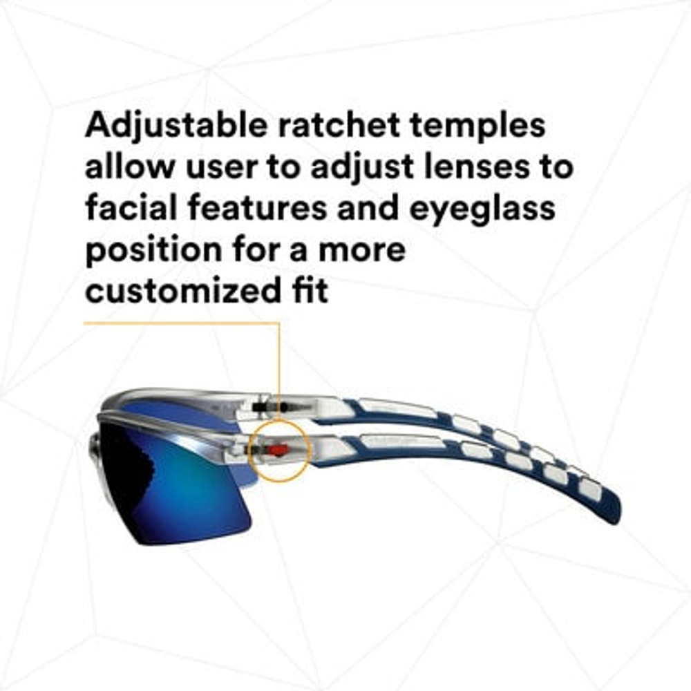 3M Solus 2000 Series, S2008AS-CLR, Clear/Blue Temples, Blue Mirror Anti-Scratch Lens, 20 ea/Case