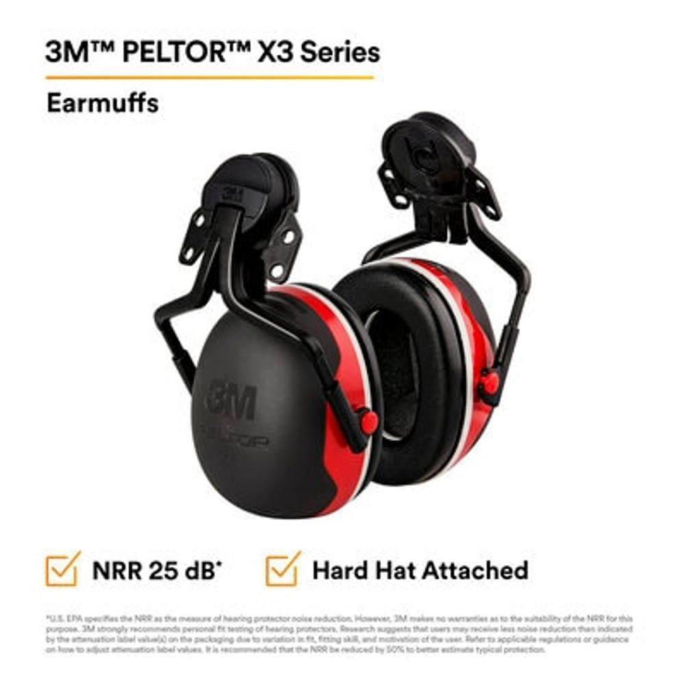 3M PELTOR X3 Earmuffs X3P5E, Electrically Insulated, Hard HatAttached, 10 EA/Case 67102