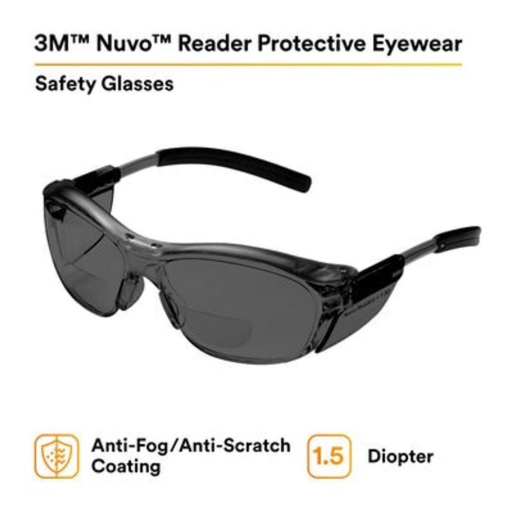 3M Nuvo Reader Protective Eyewear 11500-00000-20 Gray Lens, GrayFrame, +1.5 Diopter 20 EA/Case 62070