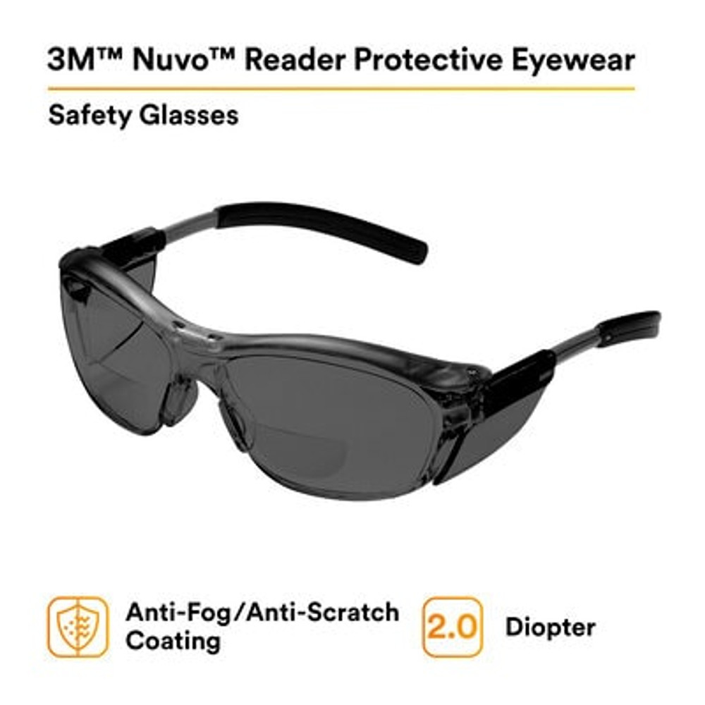 3M Nuvo Reader Protective Eyewear 11501-00000-20 Gray Lens, GrayFrame, +2.0 Diopter 20 EA/Case 62071