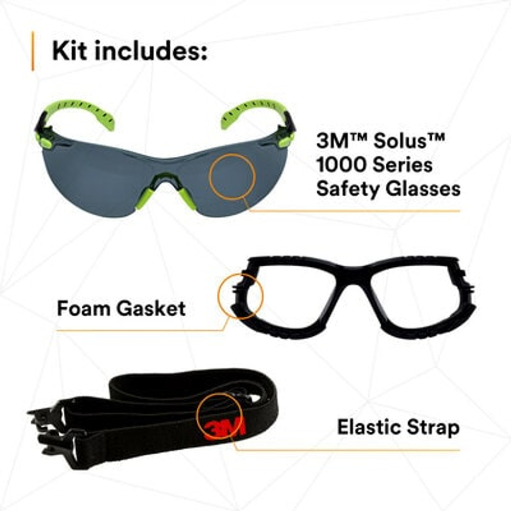 3M Solus 1000-Series S1202SGAF-KT Foam Strap, Green/Black, GreyScotchgard Anti-fog Lens, 20 EA/Case 27573