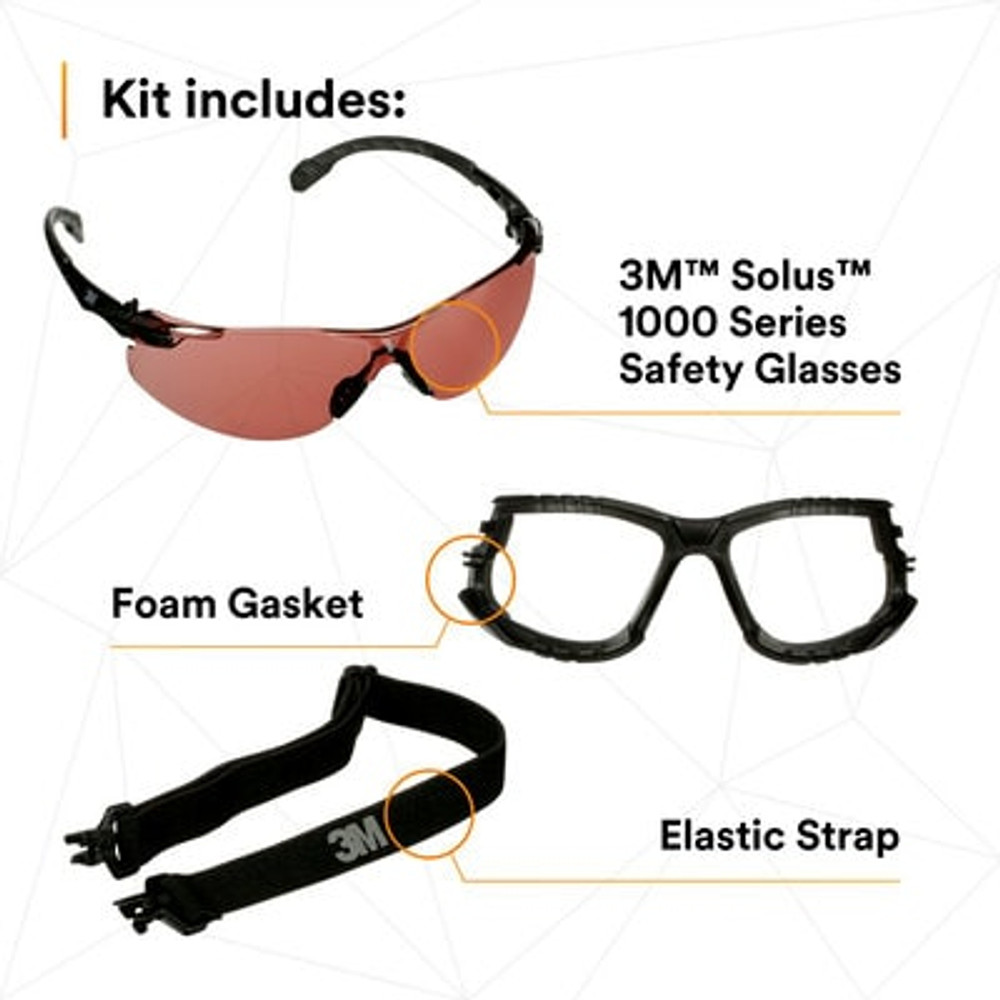 3M Solus 1000 Series, S1523SGAF-KT, Blk Temples, Scotchgard Anti-Fog Coating, VM AF-AS lens, Foam/Strap, 20 ea/Case 42947