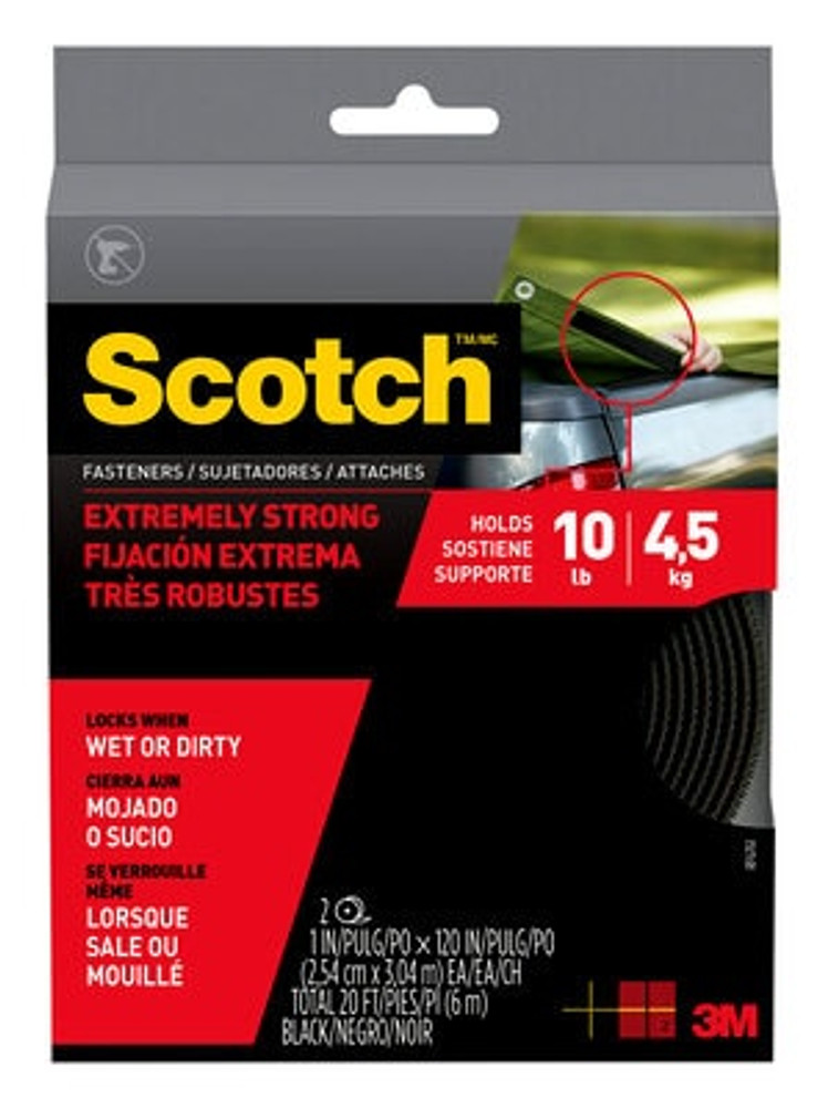 Scotch Extreme Fasteners RF6761, 1 in x 10 ft (25,4 mm x 3,04 m) Black1 Set of Strips 37899