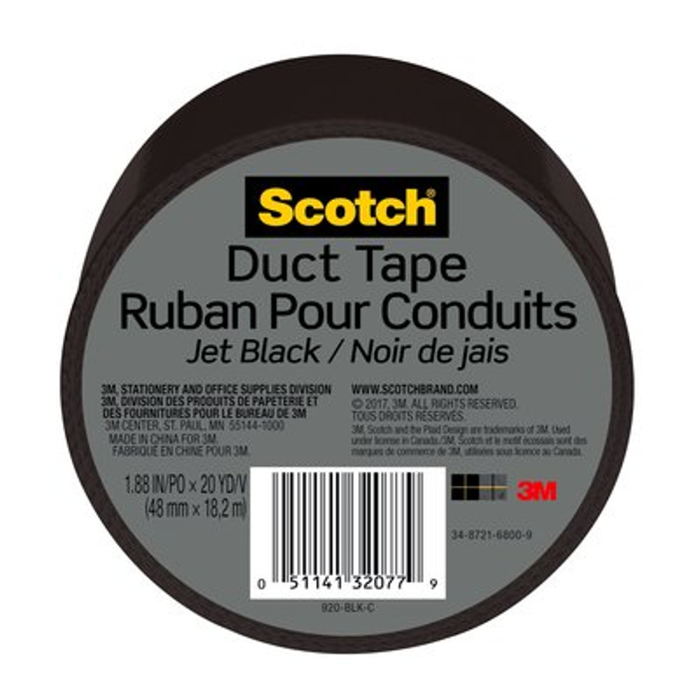 Scotch(R) Duct Tape 920-BLK-C, 1.88 in x 20 yd (48 mm x 18,2 m)