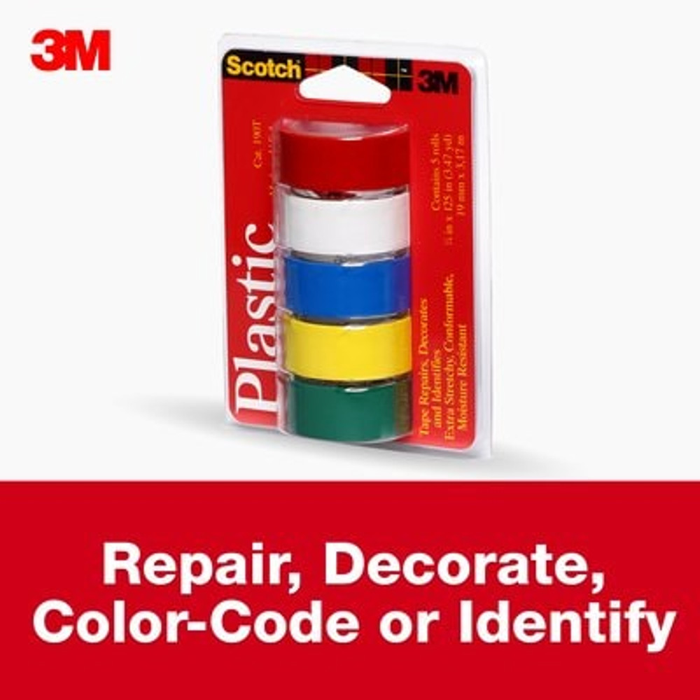 Scotch Colored Plastic Tape Assorted 190T, 3/4 in x 125 in (19 mm x3,17 m) 50503