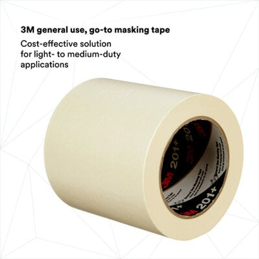 3M General Use Masking Tape 201+, Tan, 115 mm x 55 m, 4.4 mil, 8 percase 15627