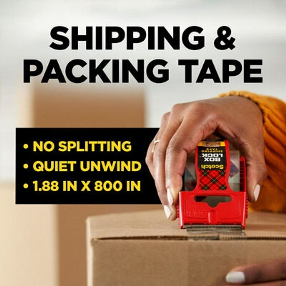 Scotch Box Lock Packaging Tape 195, 1.88 in x 22.2 yd (48 mm x 20.3 m), 1/Roll