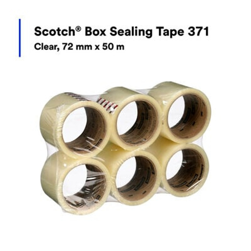 Scotch Box Sealing Tape 371, Clear, 72 mm x 50 m, 24 per case (6rolls/pack 4 packs/case), Conveniently Packaged 68803
