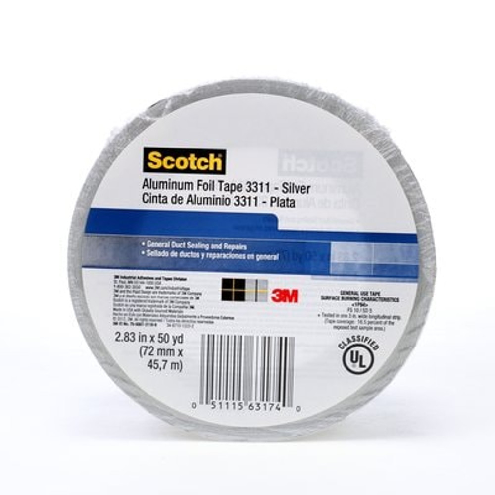 Scotch Foil Tape 3311, Silver, 2.83 in x 50 yd, 3.6 mil, 6 Rolls/Case