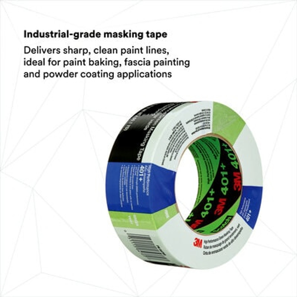 3M High Performance Green Masking Tape 401+, 48 mm x 55 m, 12individually wrapped rolls per case, Conveniently Packaged 64769