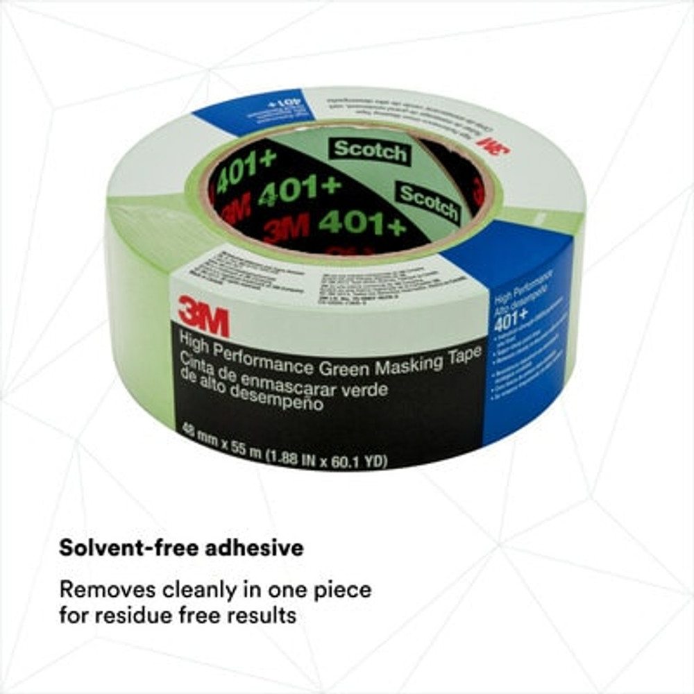 3M High Performance Green Masking Tape 401+, 48 mm x 55 m, 12individually wrapped rolls per case, Conveniently Packaged 64769