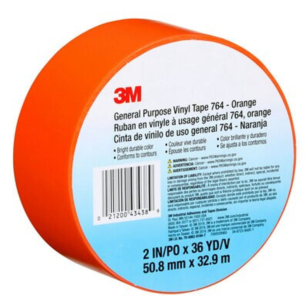 3M General Purpose Vinyl Tape 764, Orange, 2 in x 36 yd, 5 mil, 24 Roll/Case, Individually Wrapped Conveniently Packaged 43438