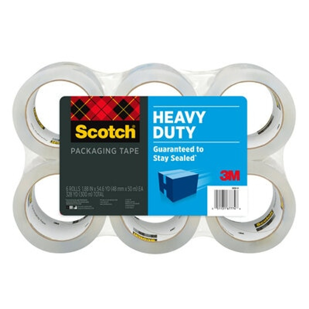 Scotch Packaging Tape 3850-6-EF, 1.88 in x 54.6 yd (48mm x 50 m) Heavy Duty Shipping, 6 Pack 67774