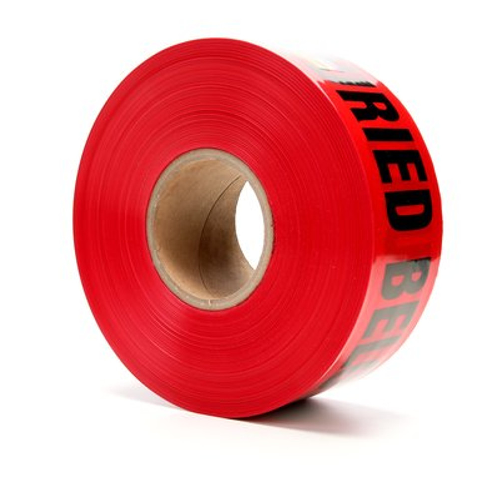 Scotch Buried Barricade Tape 363, CAUTION HIGH VOLTAGE CABLE BURIEDBELOW, 3 in x 1000 ft, Red, 8 rolls/Case 57768