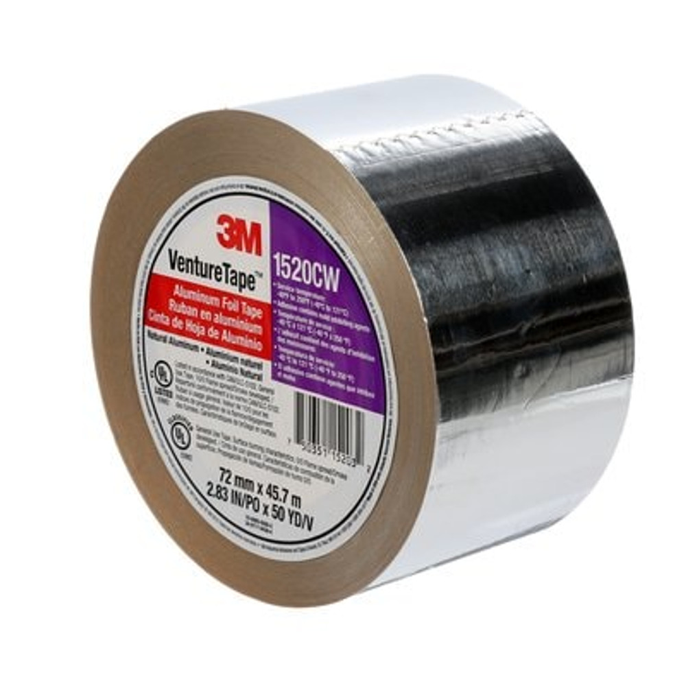 3M Venture Tape Aluminum Foil Tape 1520CW, Silver, 72 mm x 45.7 m, 3.2
mil, 16 Rolls/Case