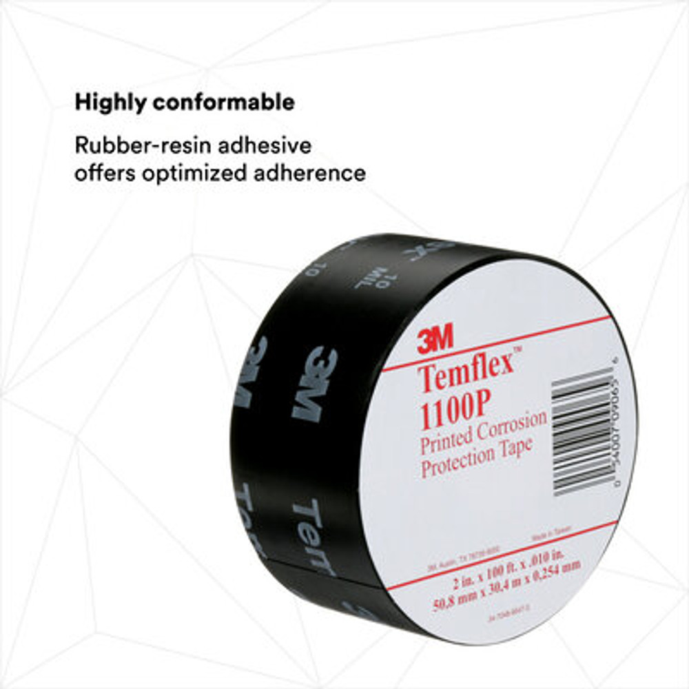 3M Temflex Vinyl Corrosion Protection Tape 1100, 2 in x 100 ft,
Printed, Black, 4 rolls/carton, 24 rolls/Case