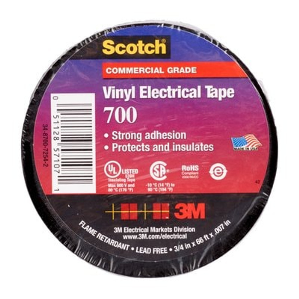 3M Scotch® Commercial Grade Vinyl Electrical Tape 700 Black 19mm x 20m