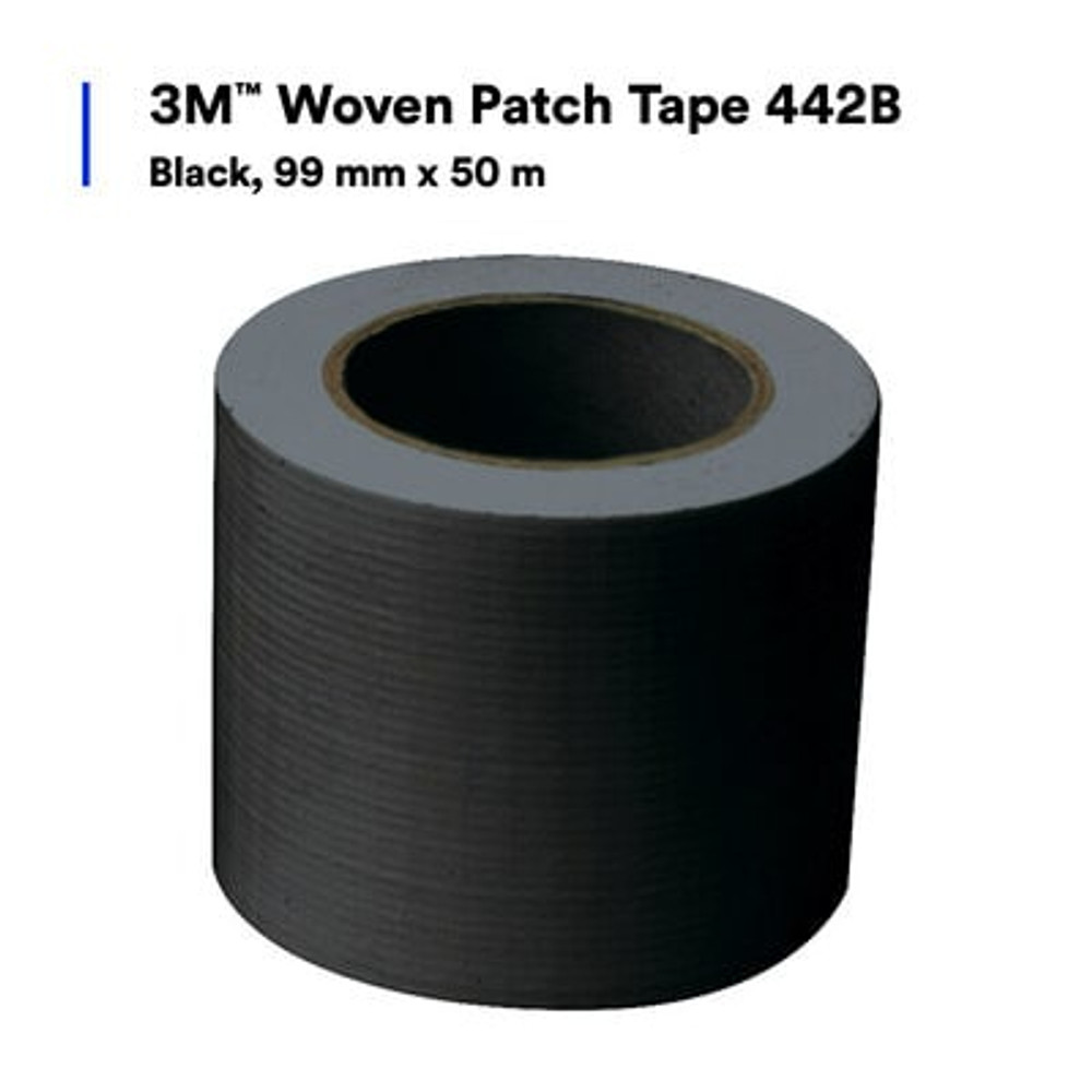 3M Woven Patch Tape 442B, Black, 99 mm x 50 m, 15 rolls per case 96125