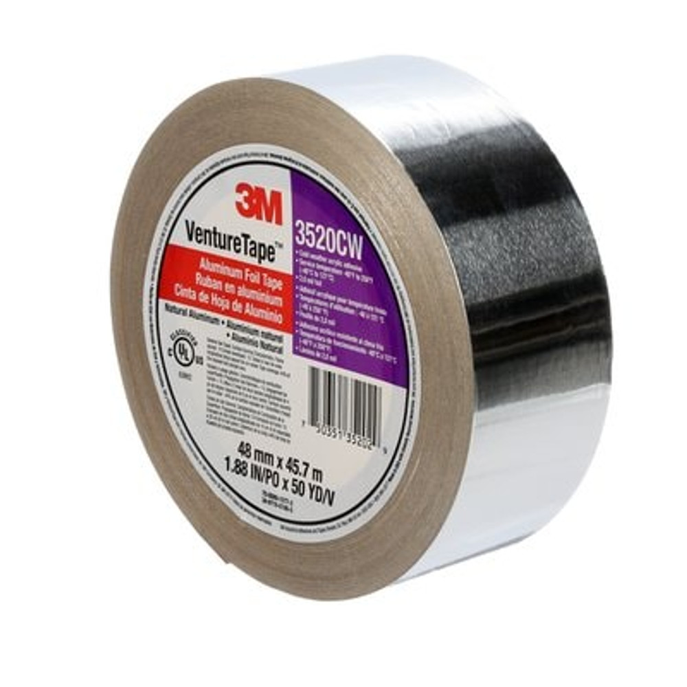 3M Venture Tape Aluminum Foil Tape 3520CW, Silver, 48 mm x 45.7 m, 3.7mil, 24 rolls per case 35202