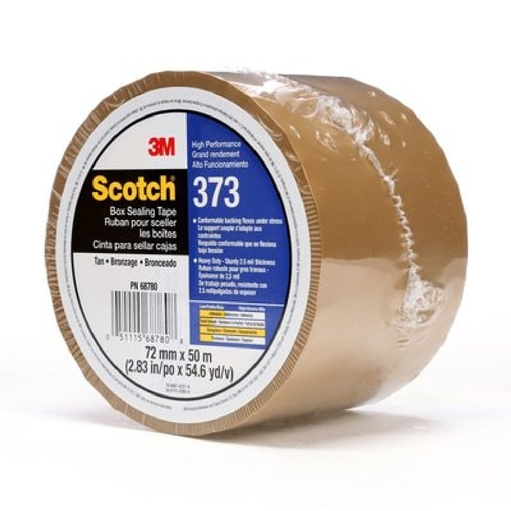 Scotch Box Sealing Tape 373, Tan, 72 mm x 50 m, 24 per case,Individually Wrapped Conveniently Packaged 68780