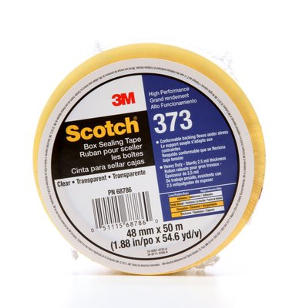 Scotch Box Sealing Tape 373, Clear, 48 mm x 50 m, 36/Case, Individually
Wrapped Conveniently Packaged