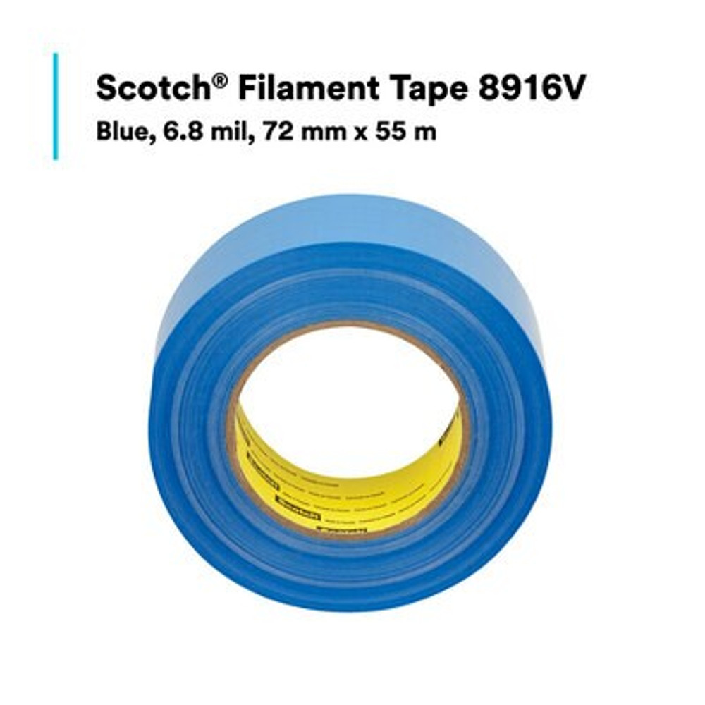 Scotch Filament Tape 8916V, Blue, 72 mm x 55 m, 6.8 mil, 12 rolls percase 15698