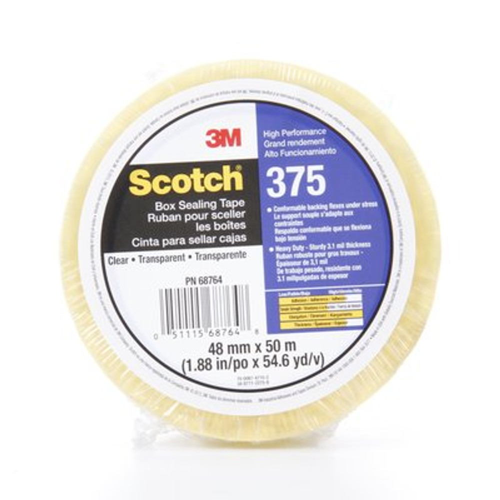 Scotch® High Performance Box Sealing Tape 375 Clear, 48mmx50 m
