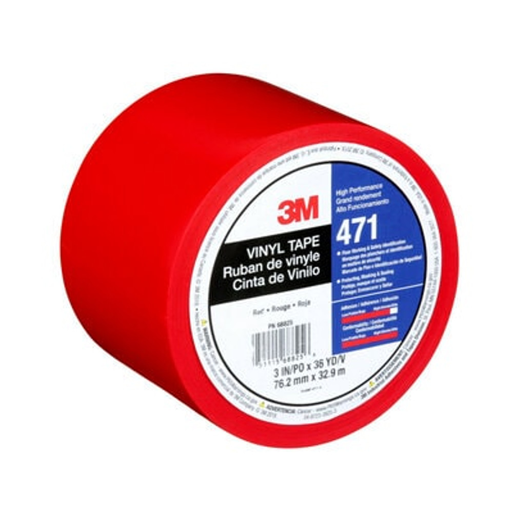 3M Vinyl Tape 471, Red, 3 in x 36 yd, 5.2 mil, 12 rolls per case 6469
