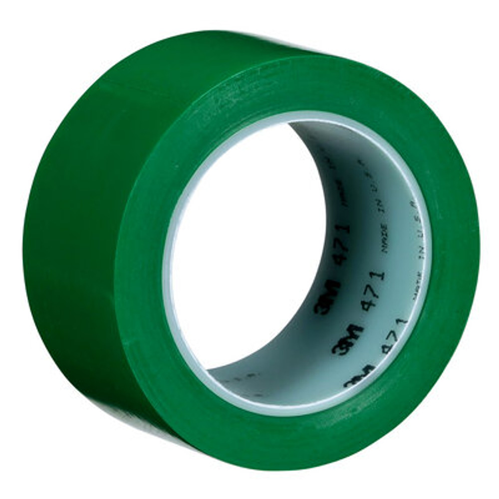 3M Vinyl Tape 471, Green, 3 in x 36 yd, 5.2 mil, 12 Roll/Case, Individually Wrapped Conveniently Packaged