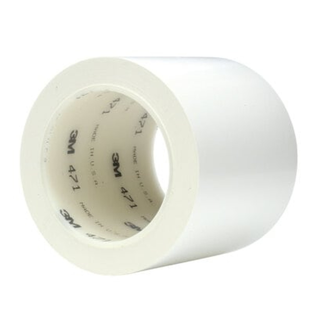 3M Vinyl Tape 471, White, 3 in x 36 yd, 5.2 mil, 12 rolls per case,Individually Wrapped Conveniently Packaged 68870