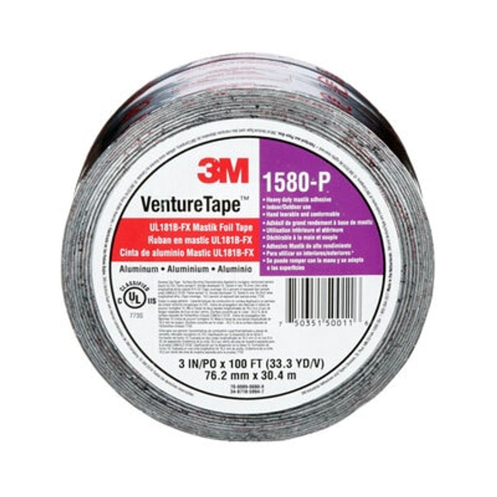 3M Venture Tape UL181B-FX Mastik Foil Tape 1580-P, Silver, 3 in x 100
 ft