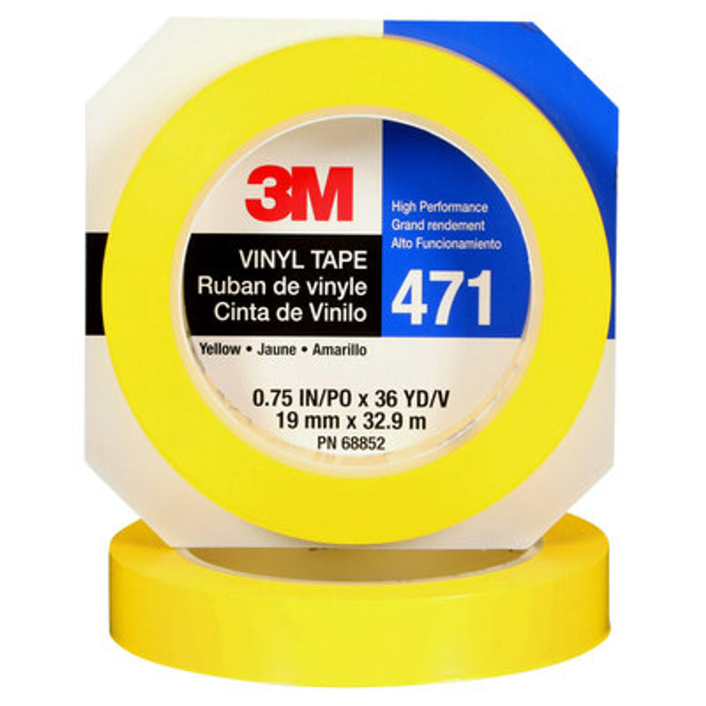 3M Vinyl Tape 471, Yellow, 3/4 in x 36 yd, 5.2 mil, 48 rolls per case