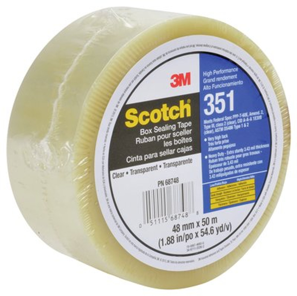 Scotch Government Certification Box Sealing Tape 351, Clear, 48 mm x 50
m, 36/case, Individually Wrapped Conveniently Packaged