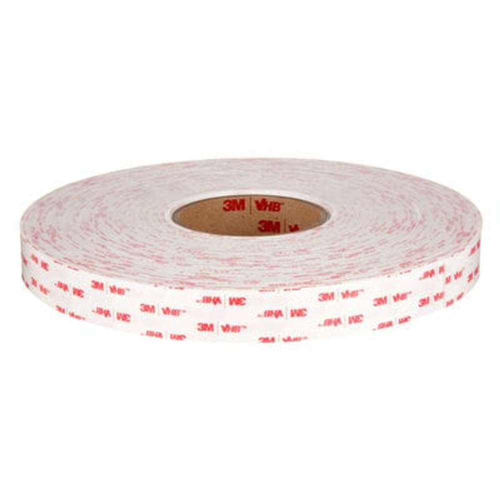 3M VHB Tape 4950, White, 1/2 in x 36 yd, 45 mil, 18 Roll/Case