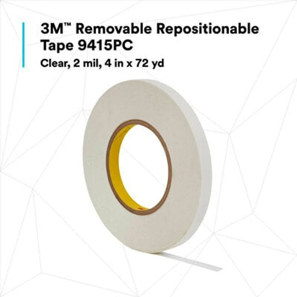 3Mâ„¢ Removable Repositionable Tape 9415PC, Clear, 4 in x 72 yd, 2 mil, 8
Rolls/Case