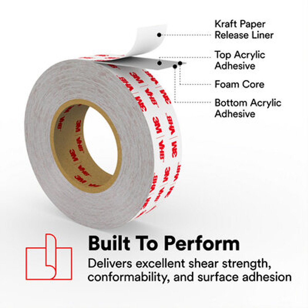 3M VHB Tape 4936, Gray, 7/8 in x 72 yd, 25 mil, 10 Roll/Case