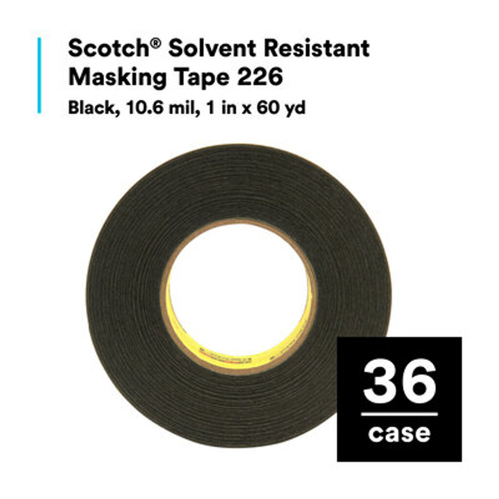 Scotch Solvent Resistant Masking Tape 226, Black, 1 in x 60 yd, 10.6
mil, 36/Case