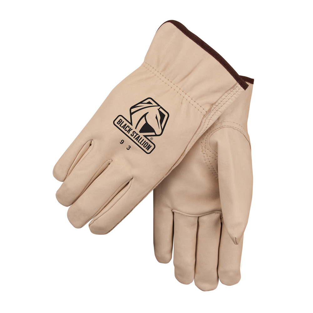 Black Stallion Grain COWHIDE - ELASTIC WRIST DRIVER'S STYLE GLOVES Medium 93M | Tan