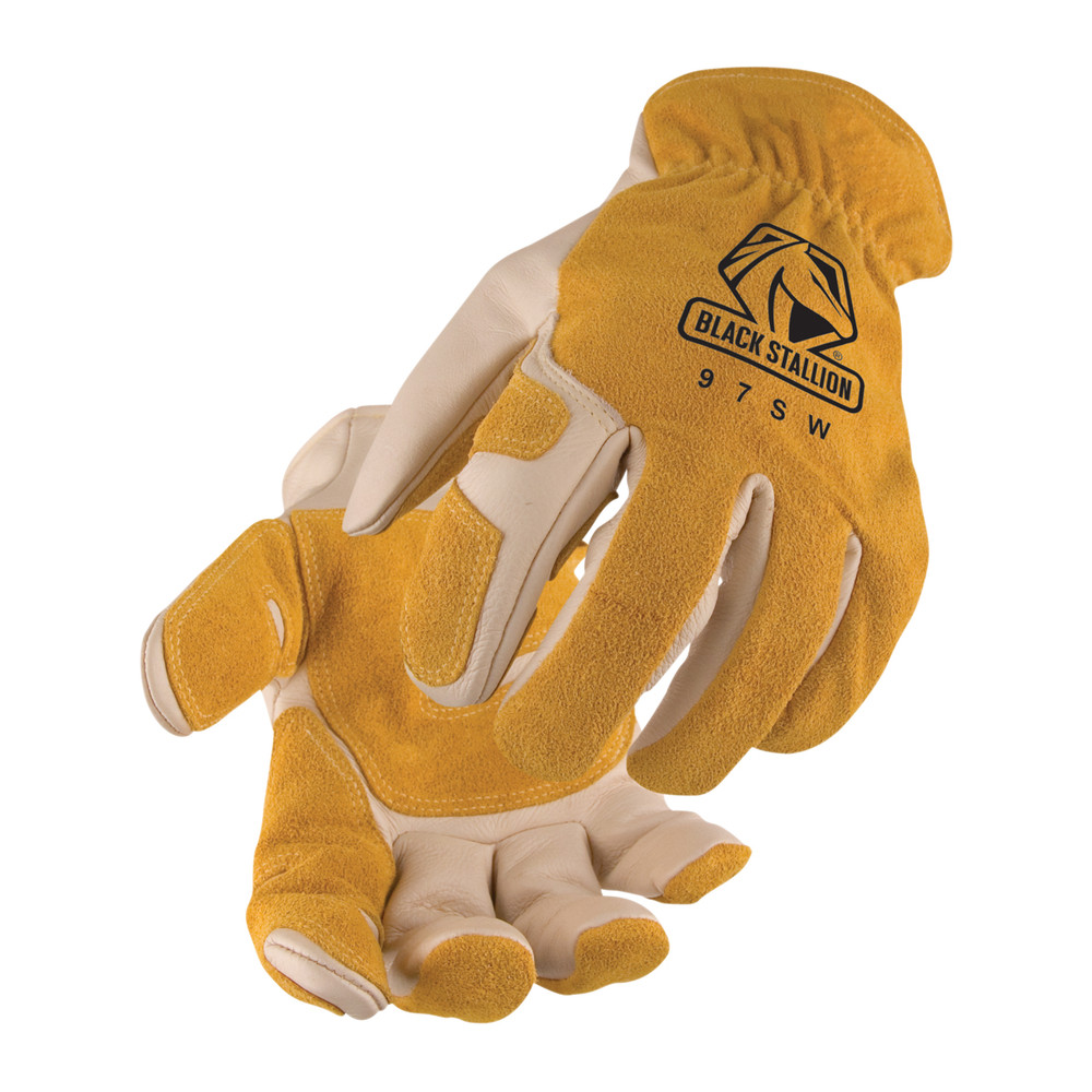 Black Stallion GRAIN/SPLIT COWHIDE - Kevlar SEWN DRIVER'S STYLE GLOVES XL 97SWXXL | Cream/Tan