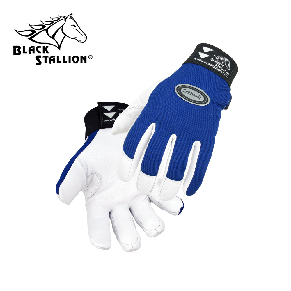 Black Stallion ACTION SPANDEX and GENUINE LEATHER ERGONOMIC GLOVES 2XL 99GXXL-BLUE