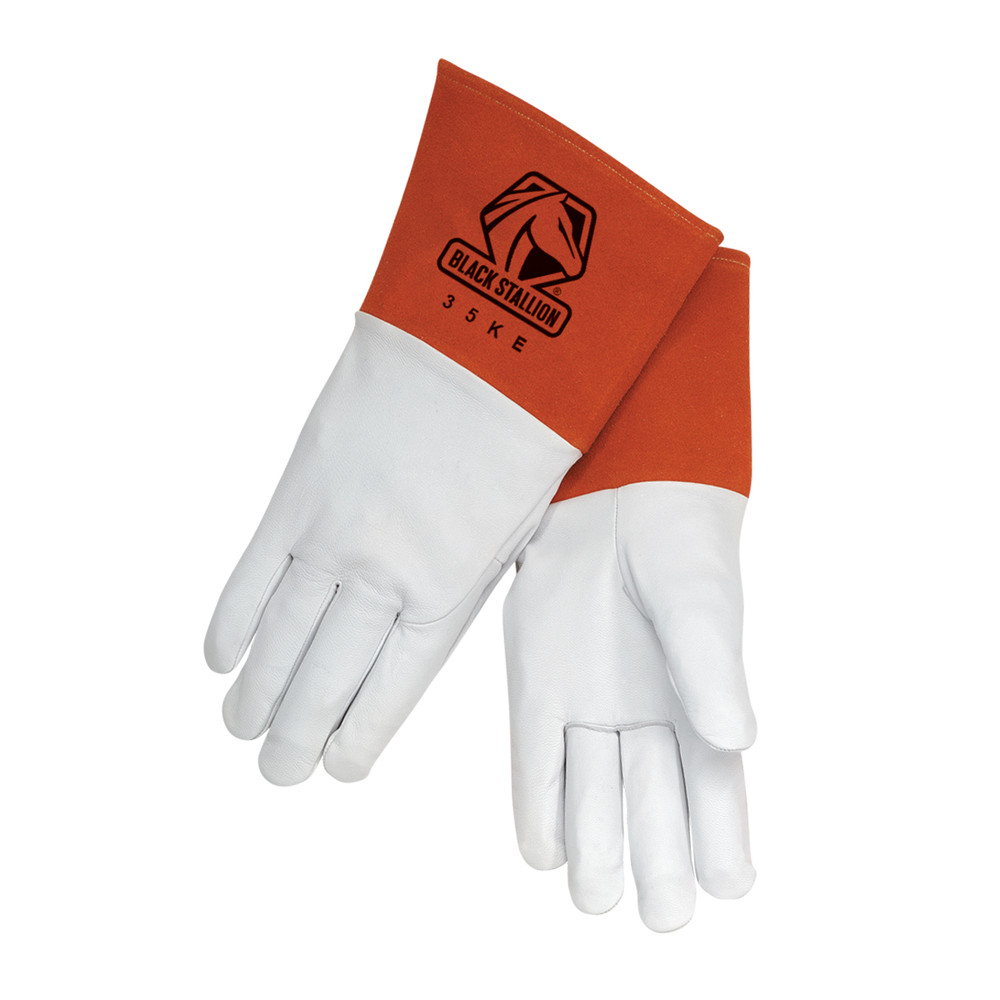 Black Stallion Grain KIDSK in - Long CUFF TIG WELDING GLOVES Large 35KEL | Pearl White