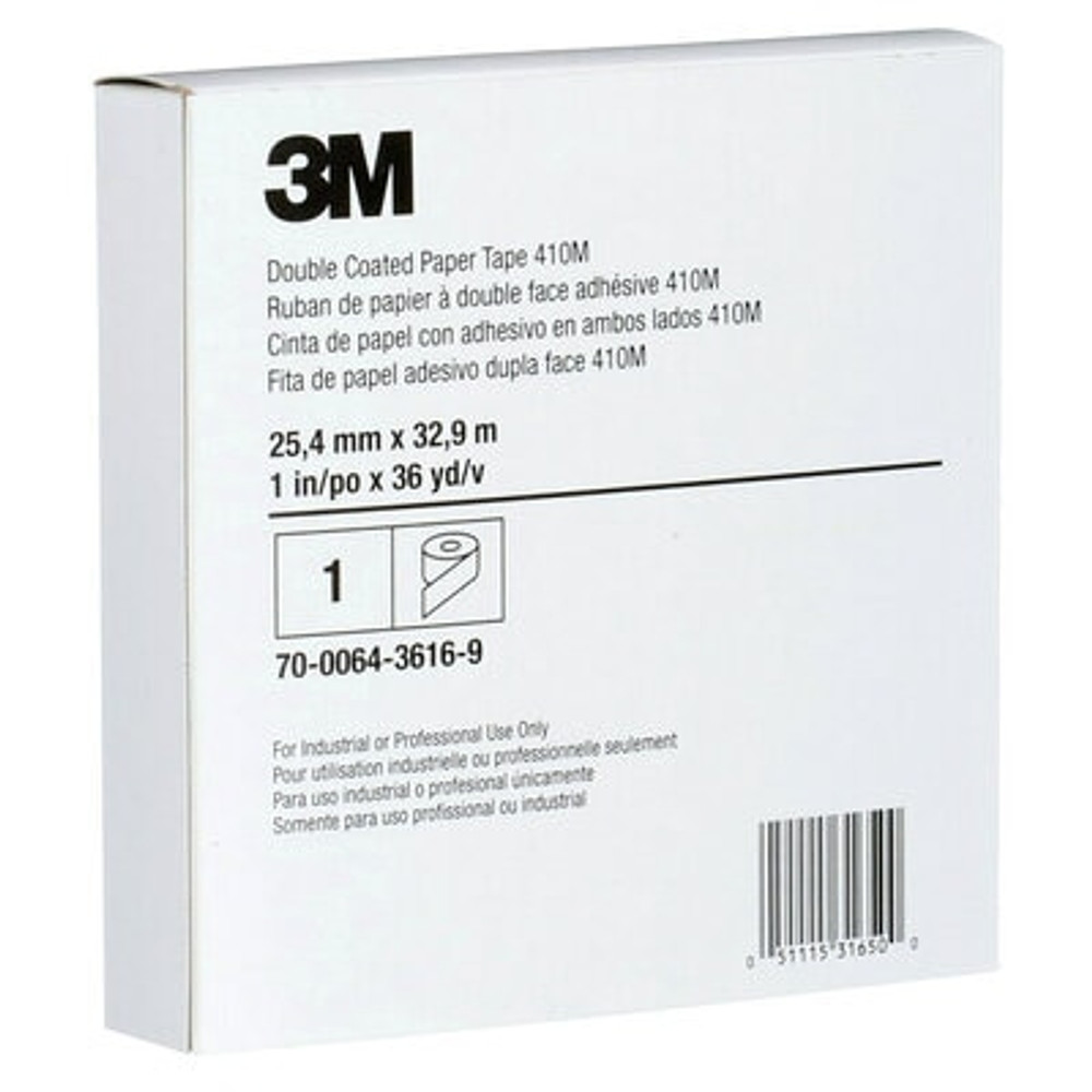 3M Double Coated Paper Tape 410M, Natural, 1 in x 36 yd, 5 mil, 36rolls per case 31650
