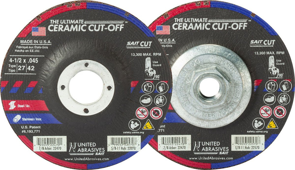 .045" Cutting Wheels Type 27/Type 42,The Ultimate Ceramic Premium Performance,  7/8 Arbor - No Hub 22471