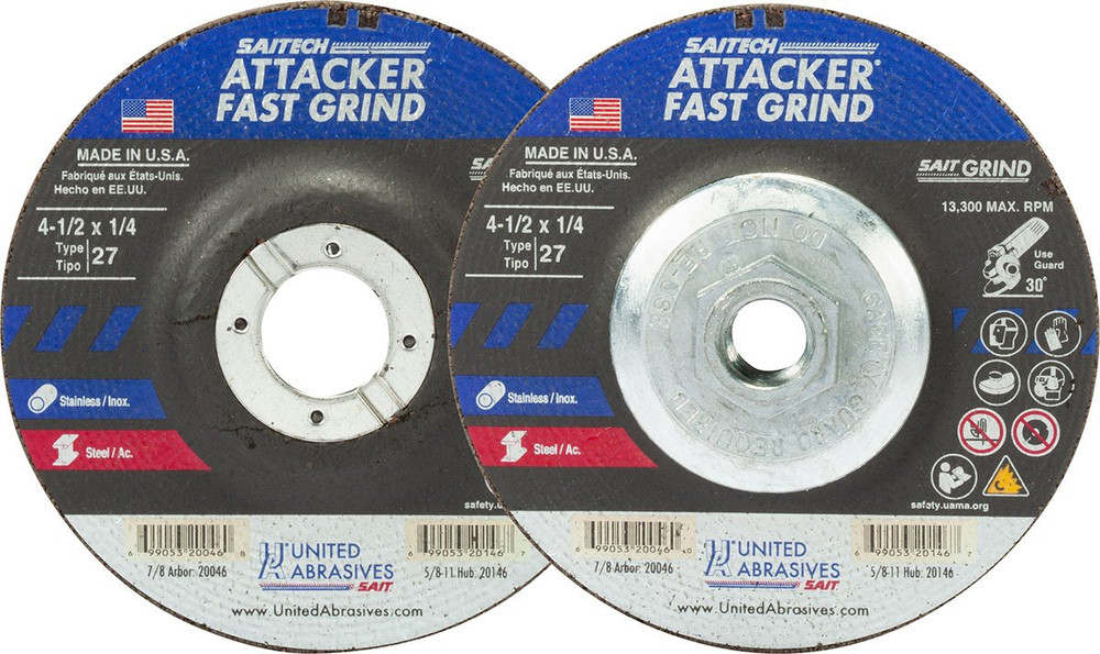 1/4" Grinding Wheels-Type 27,Saitech Attacker ? Fast Grinding,  7/8 Arbor - No Hub 20046