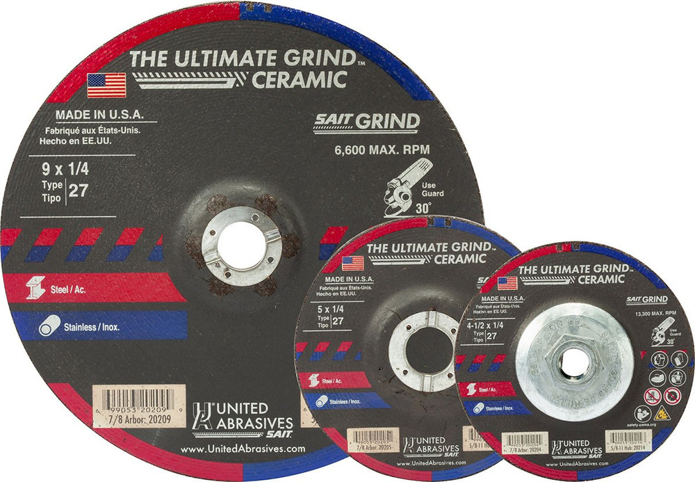 1/4" Grinding Wheels-Type 27,The Ultimate Grind Ceramic Extremely Fast Grinding,  7/8 Arbor - No Hub 20205