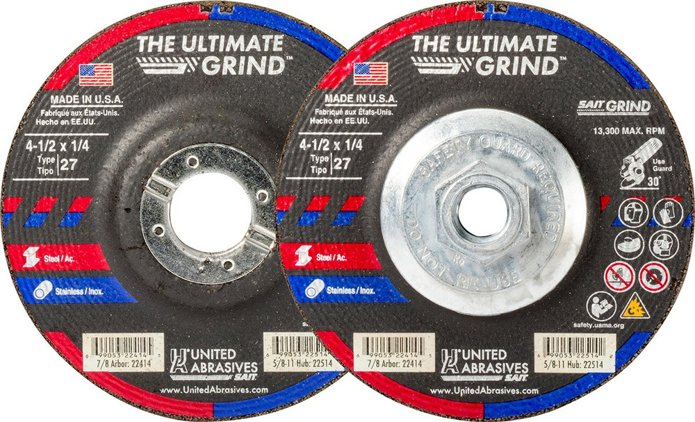 1/4" Grinding Wheels-Type 27,The Ultimate Grind Premium Performance,  7/8 Arbor - No Hub 22417