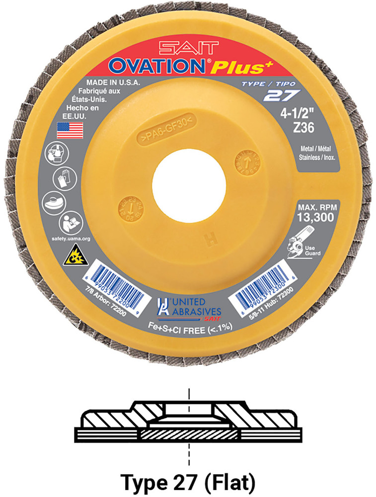 High Density Discs - Plastic Backing,Ovation? Plus High Density Flap Disc - Type 27,  5/8-11 Hub 72301