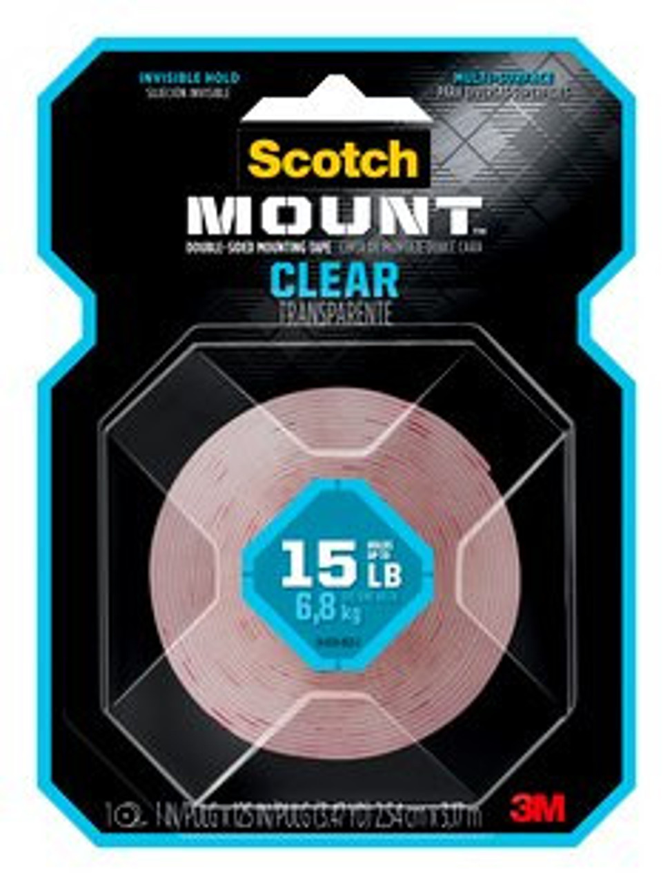 Scotch-Mount Clear Double-Sided Mounting Tape 410H-MED, 1 in x 125 in (2.54 cm x 3.17 M)