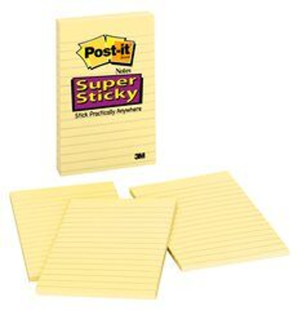 3M 660-5SSCY Post-It® 4 x 6 Canary Yellow Lined 90 Sheet Super Sticky  Note Pad - 5/Pack