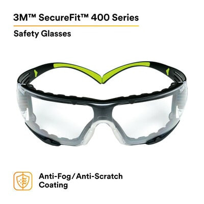 3M SecureFit Safety Glasses SF401AF-FM, Foam Lined 27475 Eye